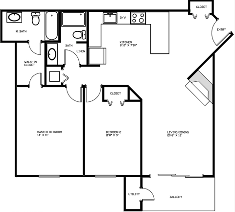 2 Bedroom Floor Plan at Fieldpointe Apartments in Frederick, MD